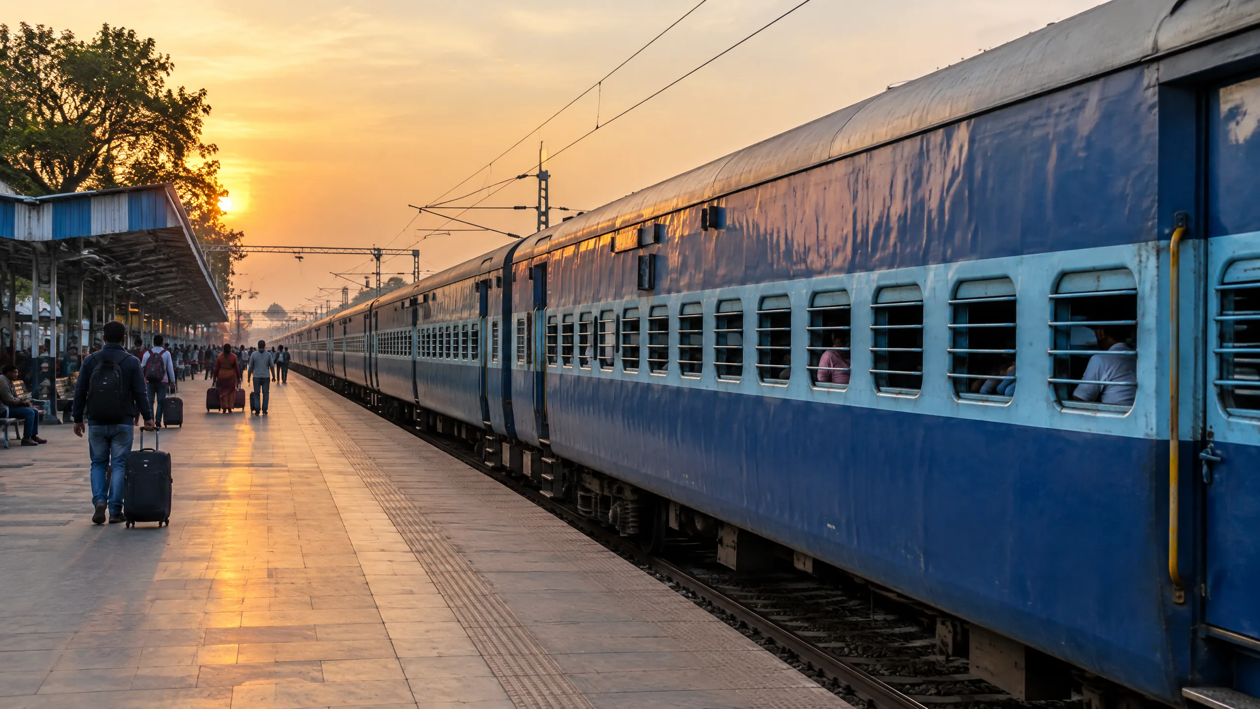 An Indian Railways train at Kanpur Central before the 04131 special departure for SMVT Bengaluru