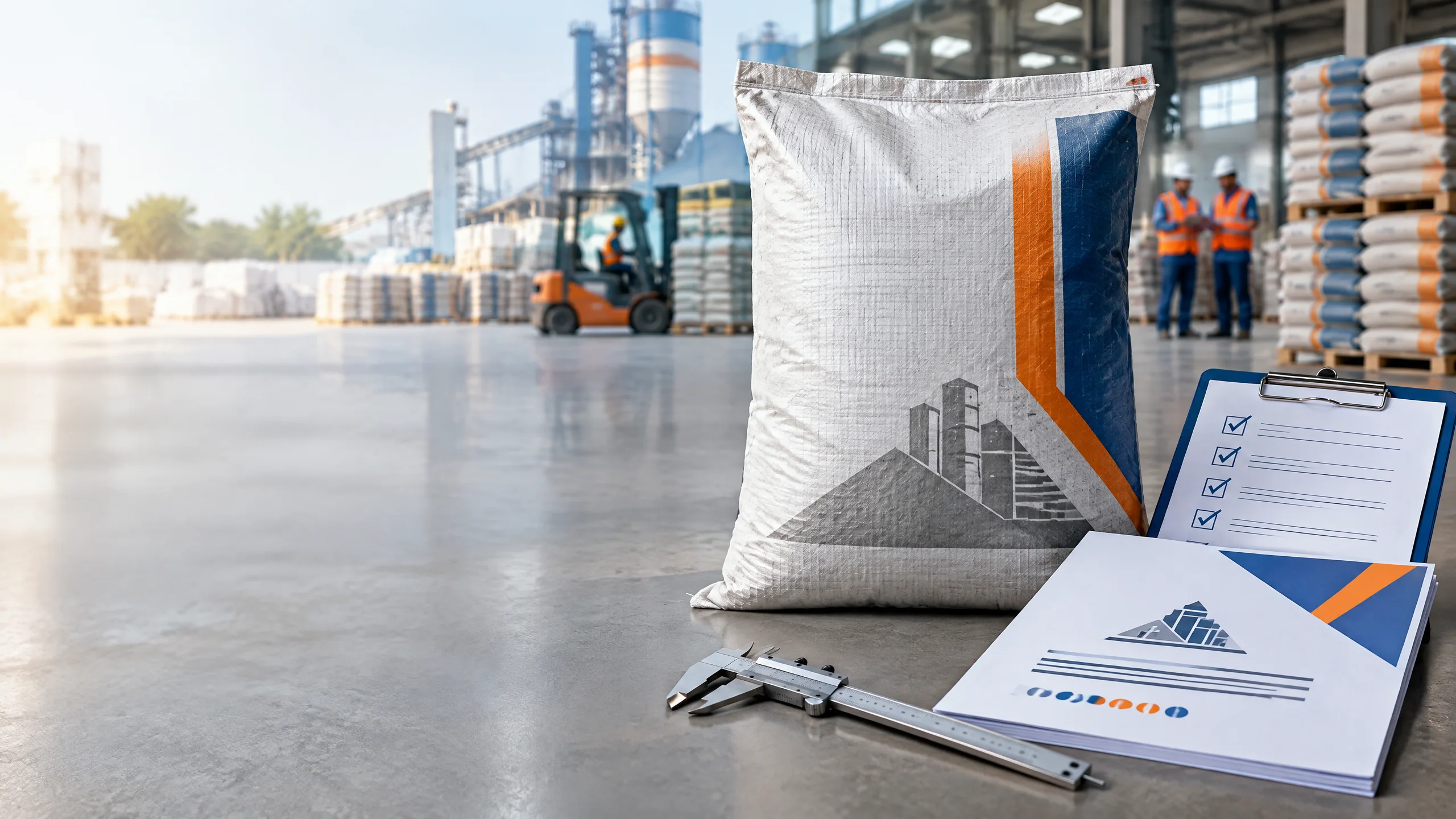 Cement sacks QCO October 2026 compliance checklist beside woven 50 kg cement packaging sacks and BIS standard references