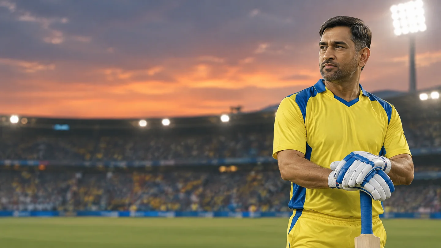 Editorial portrait of MS Dhoni for a Reddy News career profile