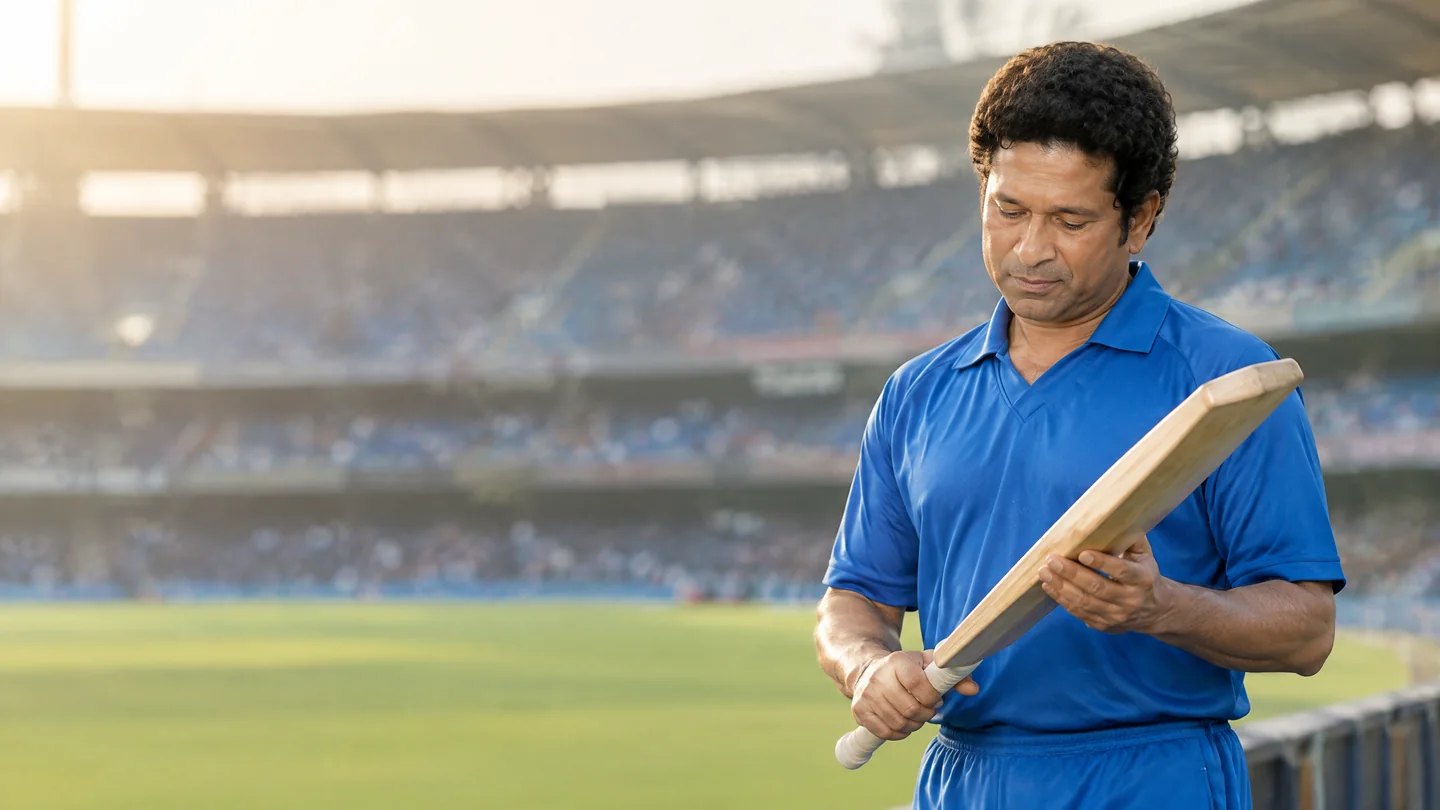Editorial portrait of Sachin Tendulkar for a Reddy News career profile