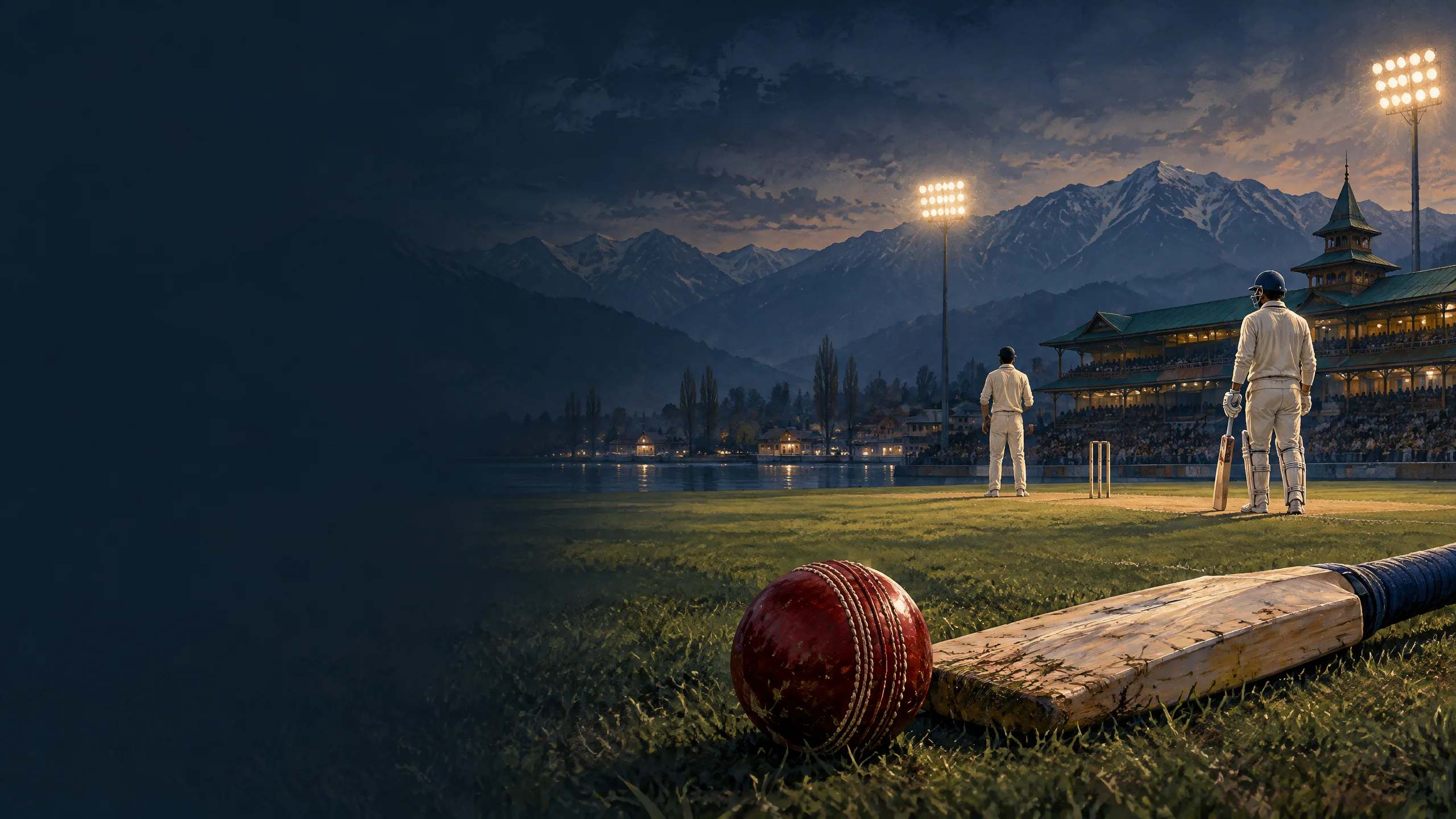 Editorial placeholder for Irani Cup 2026 Jammu Kashmir vs Rest of India at Sher-i-Kashmir Stadium, Srinagar, with no player likenesses, logos or match outcome claim