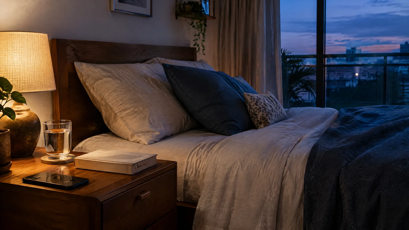 A calm bedroom prepared for an evening wind-down