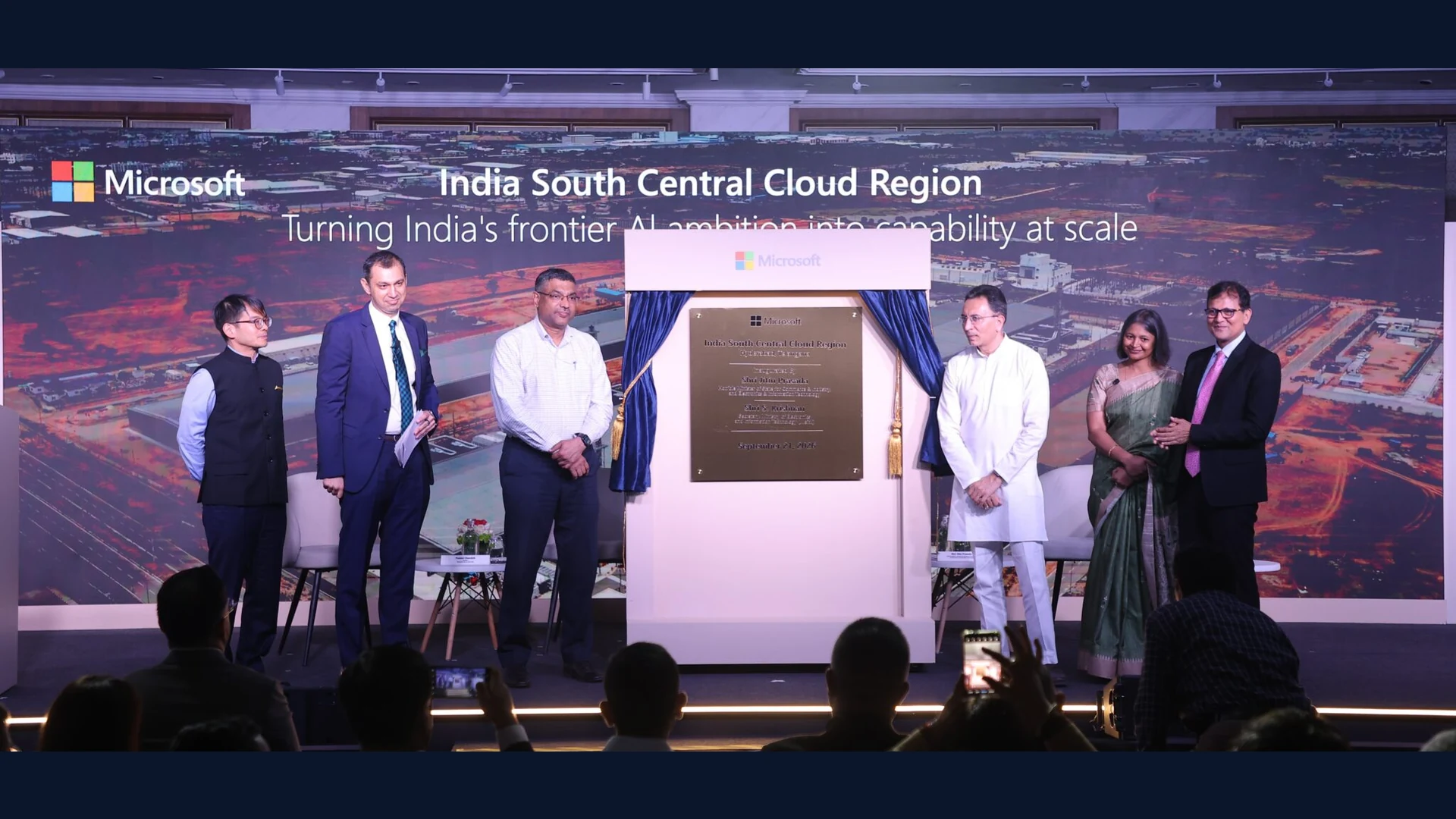 Official Microsoft launch photograph from the India South Central cloud region announcement