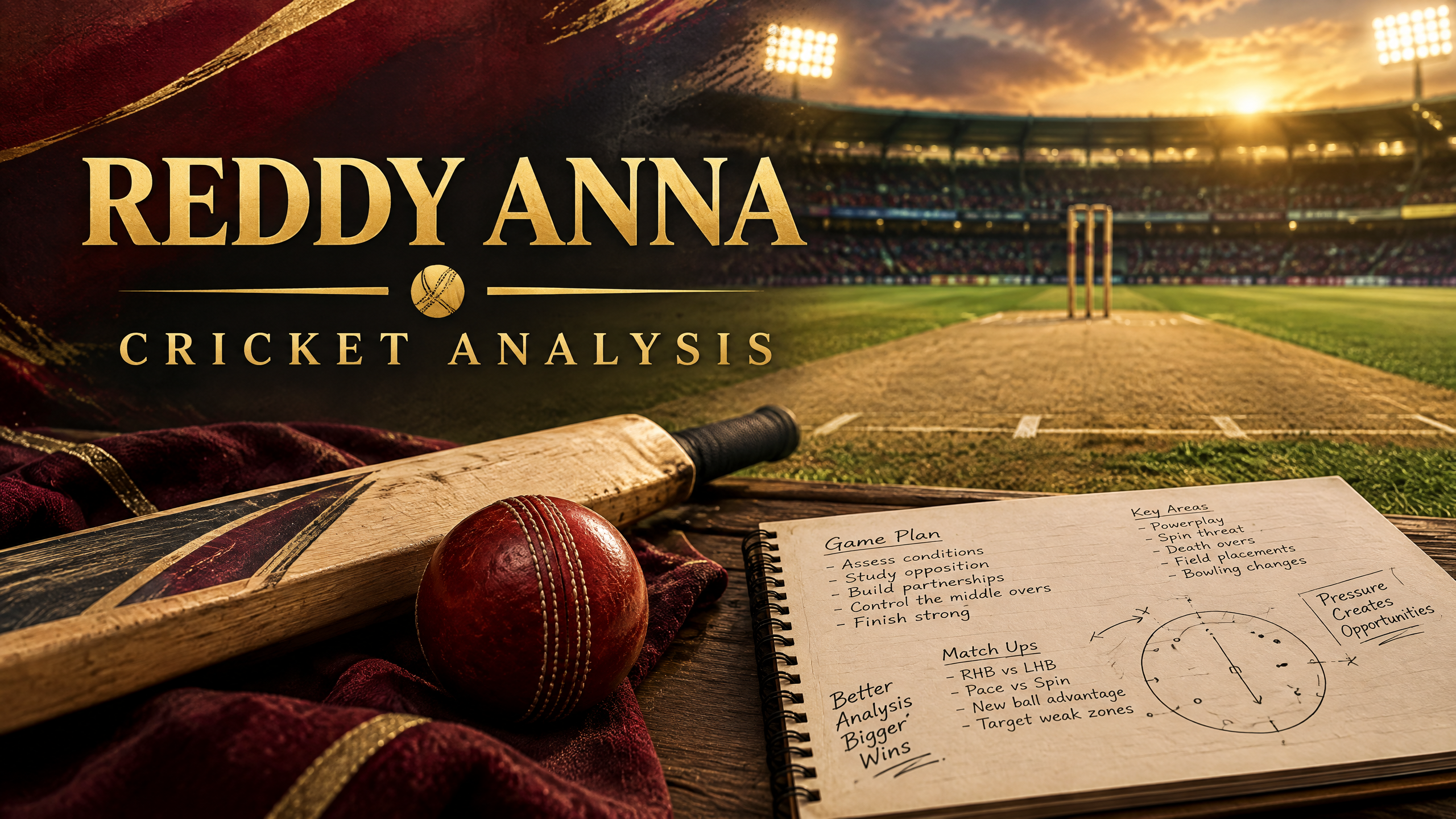 Reddy Anna Cricket Analysis: Cricket Analysis: A Complete Framework for Reading a Match branded cricket editorial banner