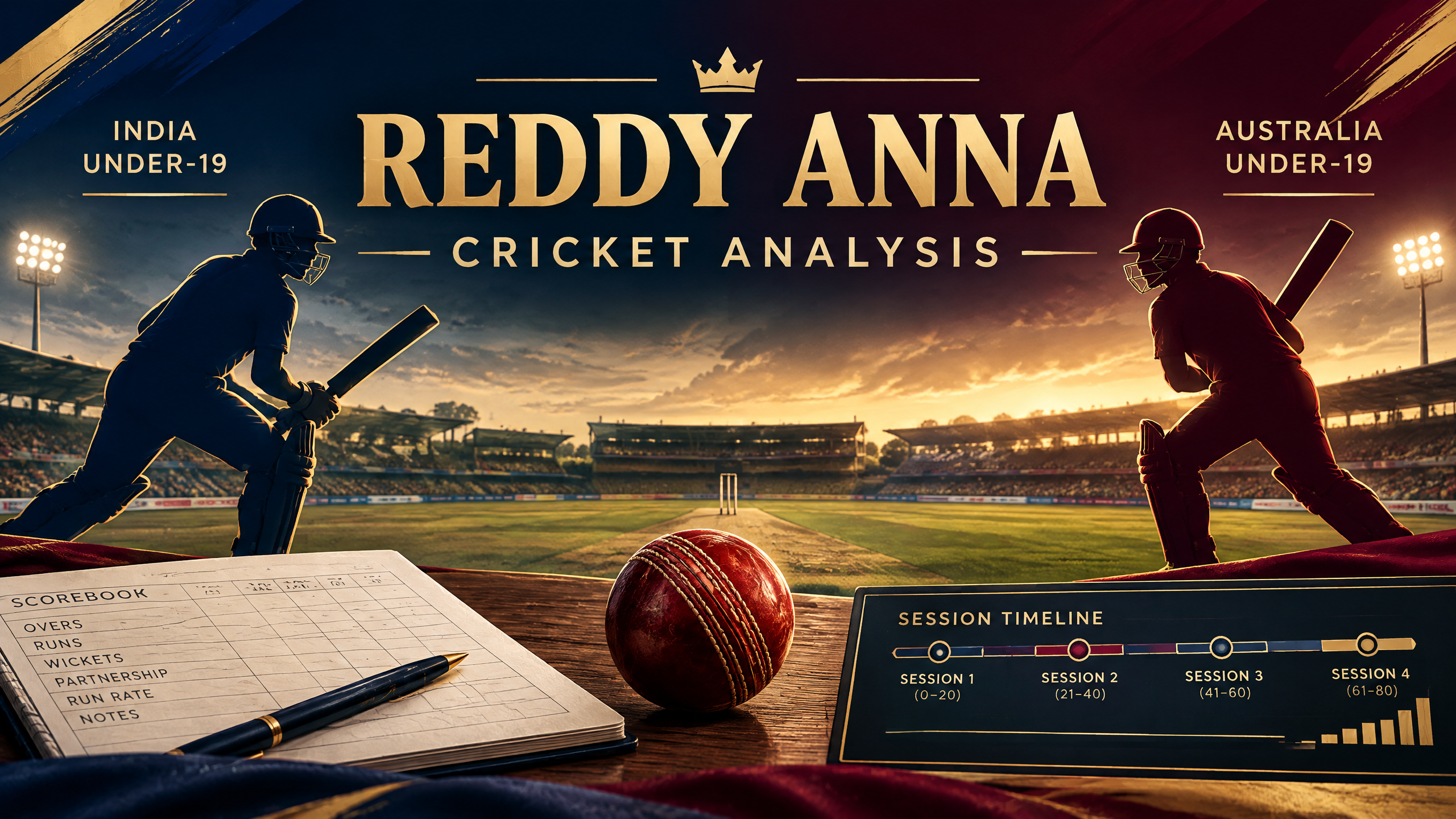 Reddy Anna Cricket Analysis: Cricket Analysis: India U19 vs Australia U19 Live Match Reading and Session Context branded cricket analysis banner