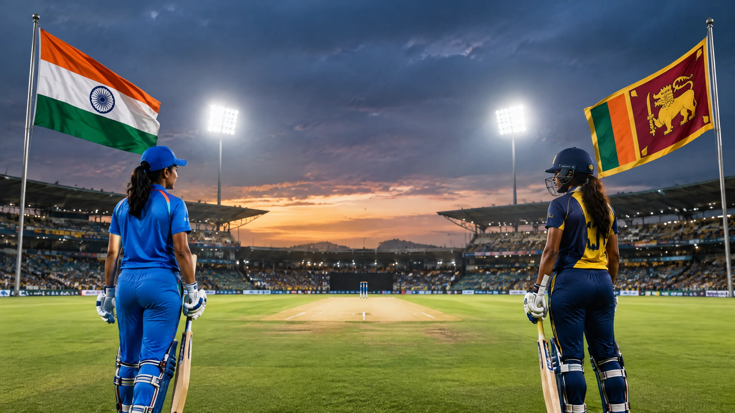 Original editorial image of India and Sri Lanka flags framing a women’s cricket final analysis