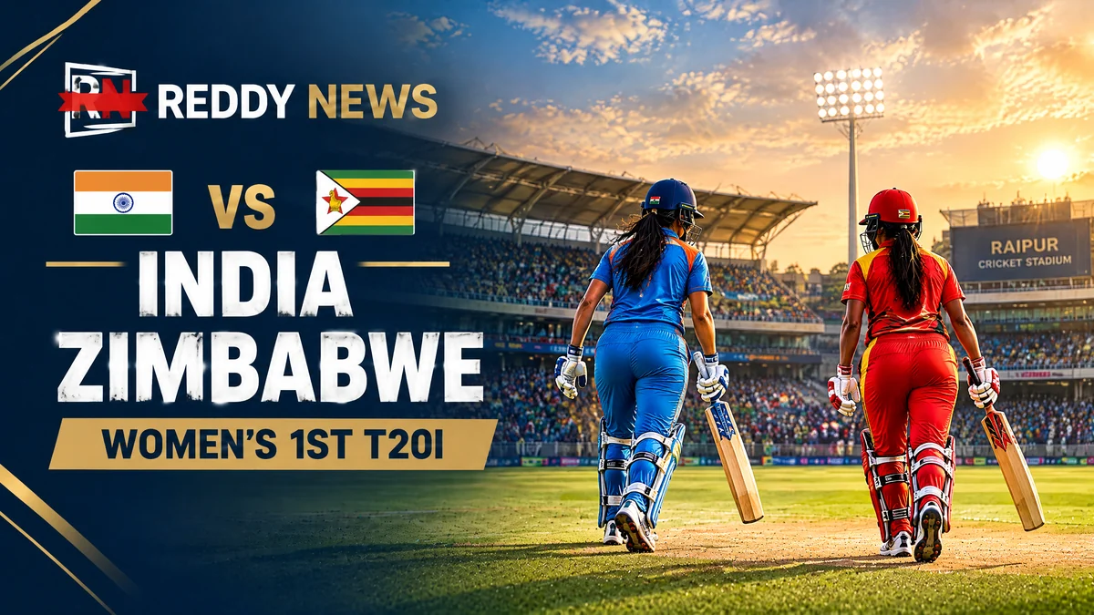 Original Reddy News editorial illustration for India Women vs Zimbabwe Women 1st T20I 2026: Raipur Match Guide